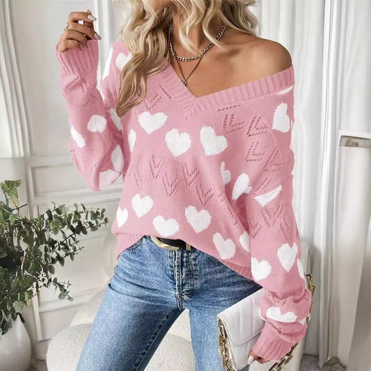 Pull femme en peluche avec motif en forme de cœur et décolleté en V Chic und Stil