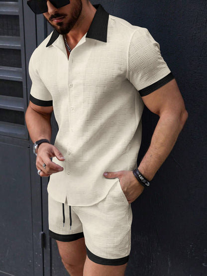 Chemise à manches courtes structurée pour hommes avec boutons et ensemble de shorts de loisirs Chic und Stil