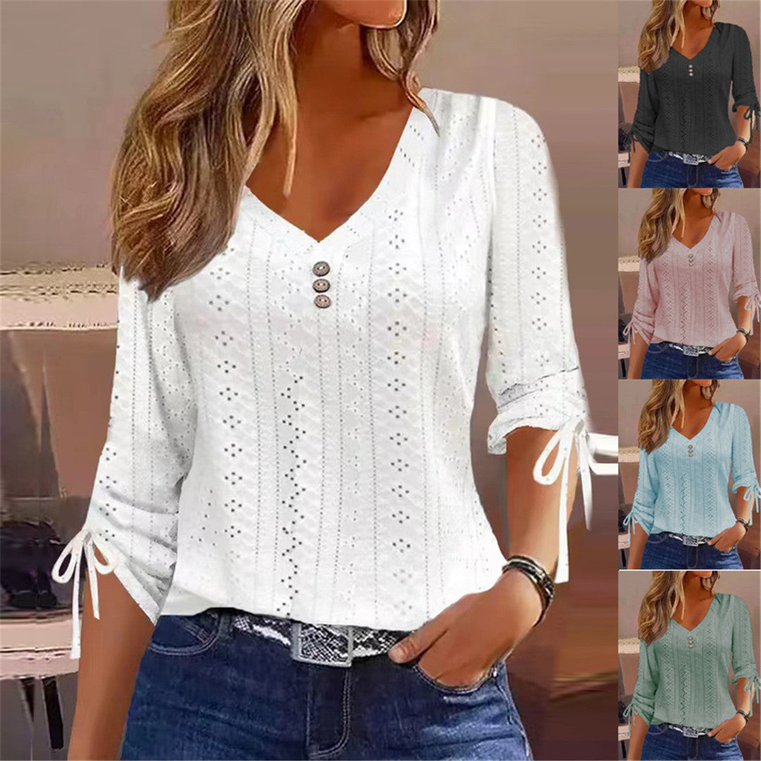 Blouse à col en V pour femmes avec détails froncés Chic und Stil