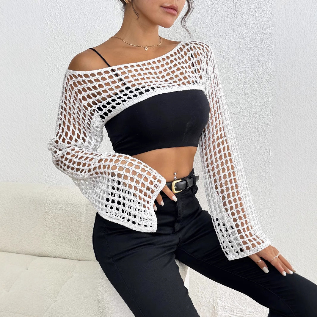 Dames Chic Crochet-Mesh-Crop-Top Chic und Stil