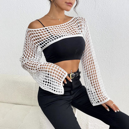 Dames Chic Crochet-Mesh-Crop-Top Chic und Stil