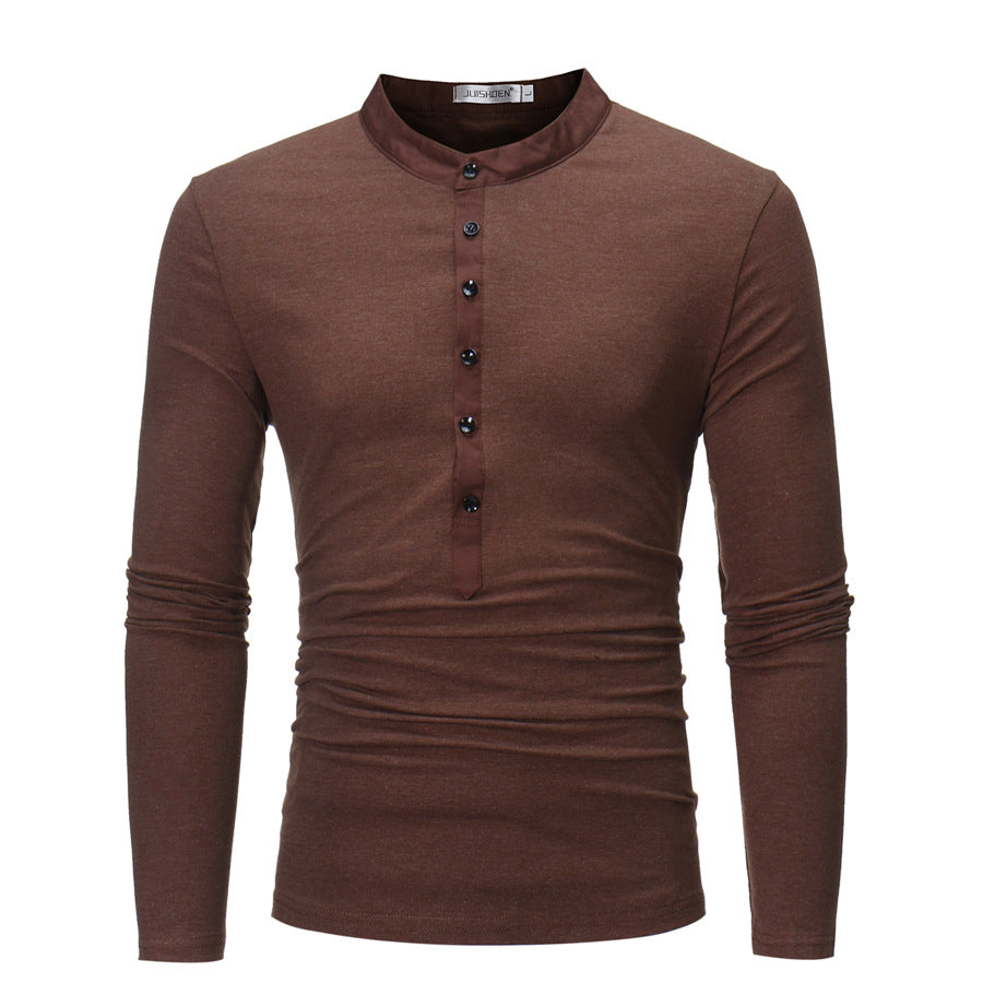 Chemise à manches longues pour homme avec col montant tendance et détail de bouton Chic und Stil
