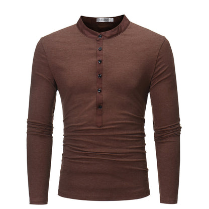 Chemise à manches longues pour homme avec col montant tendance et détail de bouton Chic und Stil