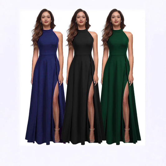 Dames Robe Maxi Élégante avec Fente Haute et Design Sans Manches Chic und Stil