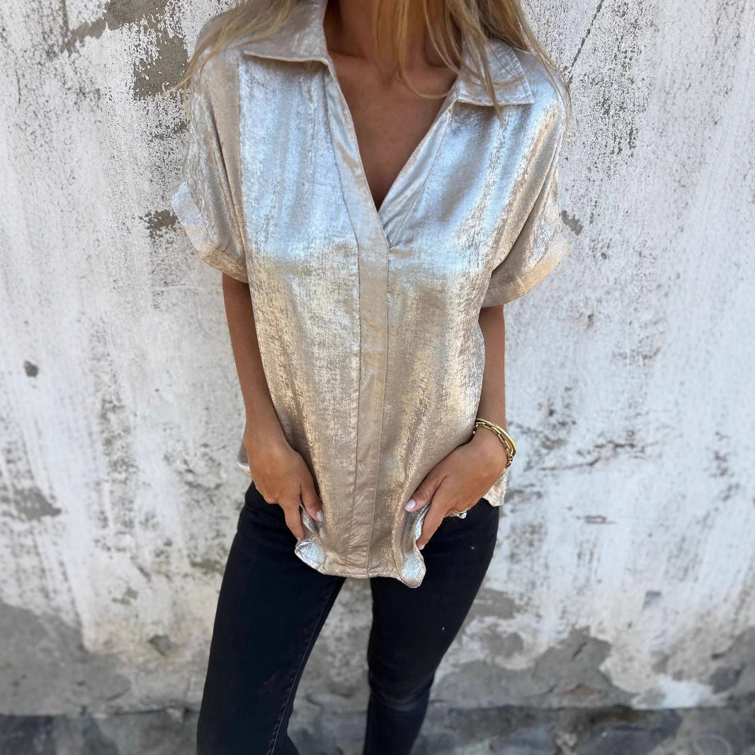 Dames Élégante Blouse en Satin avec Fini Brillant et Coupe Décontractée Chic und Stil