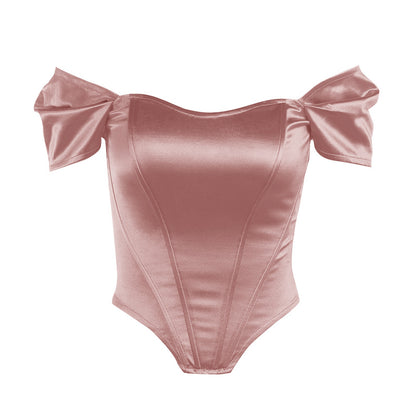 Ladies Satin Off-Shoulder Corset Bodysuit Chic and Style