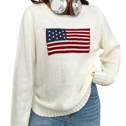 Pull crop décontracté pour femmes avec motif de drapeau et tricot texturé Chic und Stil