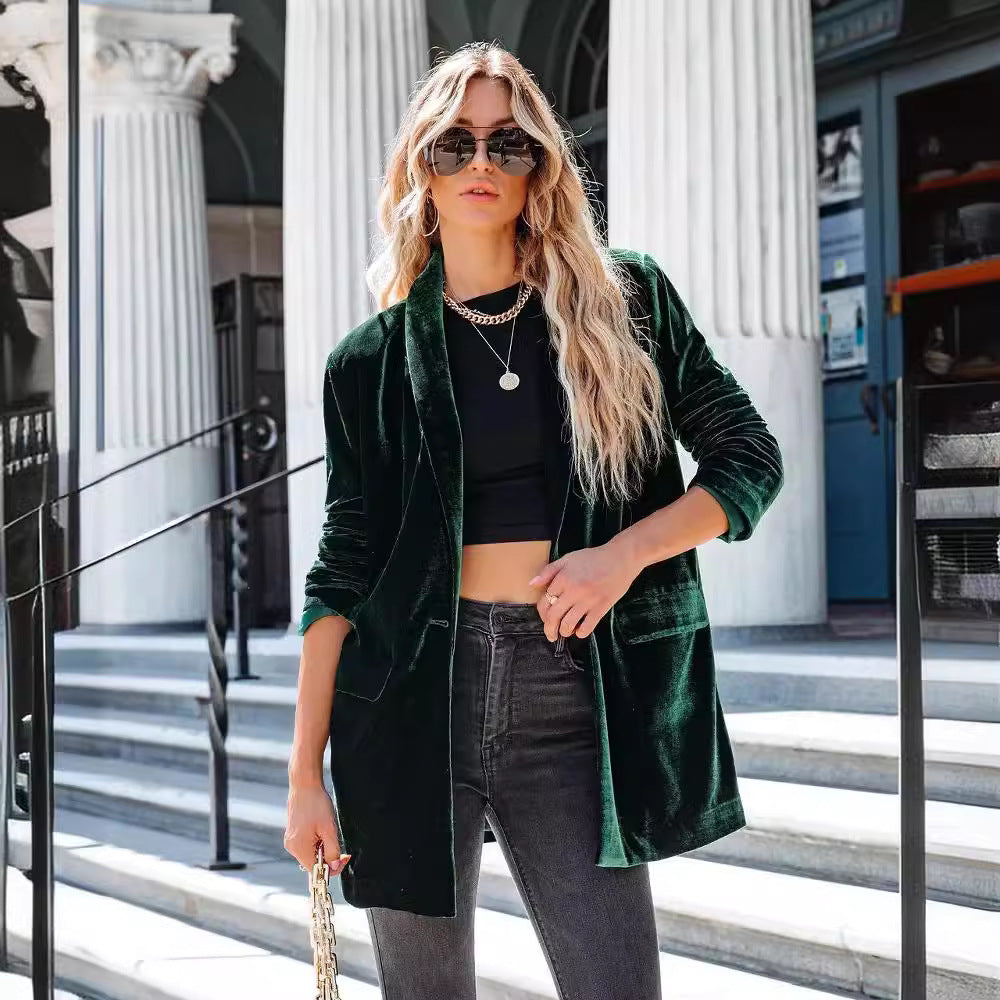 Dames Blazer en velours élégant avec poches Chic und Stil