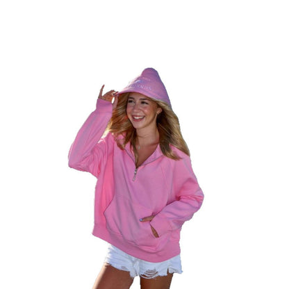 Ladies Pullover Sweatshirt with Half-Zip in Soft Fleece and Practical Kangaroo Pocket Chic und Stil