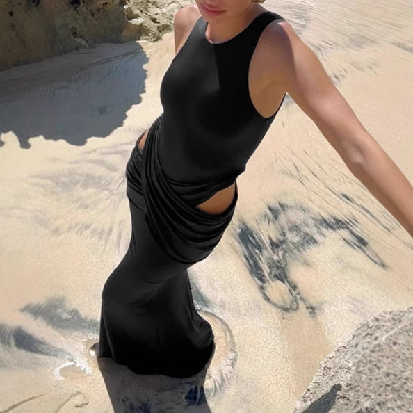 Dames Robe Maxi Élégante avec Détail de Drapé Subtil et Découpes Latérales Chic und Stil