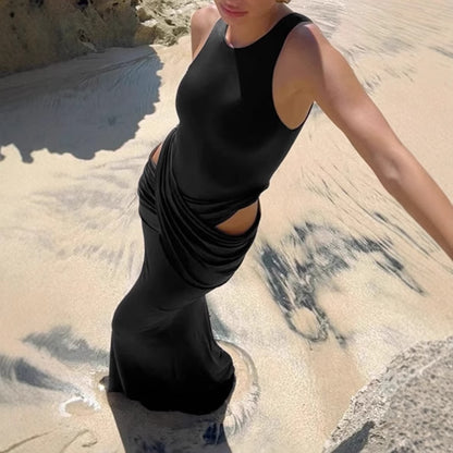 Dames Robe Maxi Élégante avec Détail de Drapé Subtil et Découpes Latérales Chic und Stil