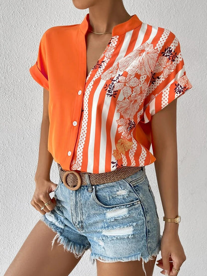 Blouse à boutons élégante pour femmes avec patchwork floral Chic und Stil