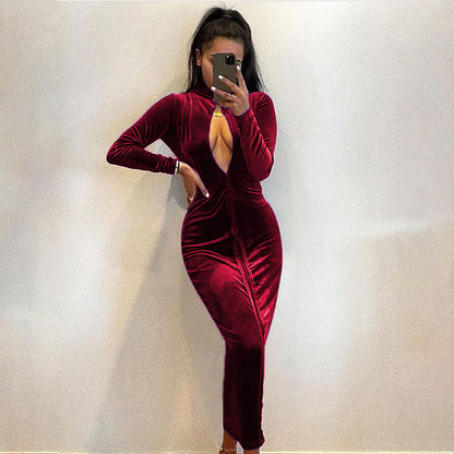 Robe de soirée élégante pour dames avec décolleté en V profond et manches longues Chic und Stil