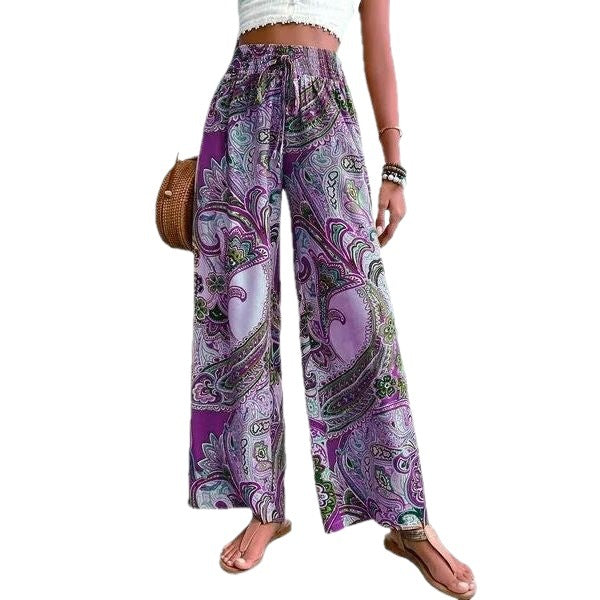 Wide Palazzo pants for women with paisley floral pattern and elastic waist Chic und Stil
