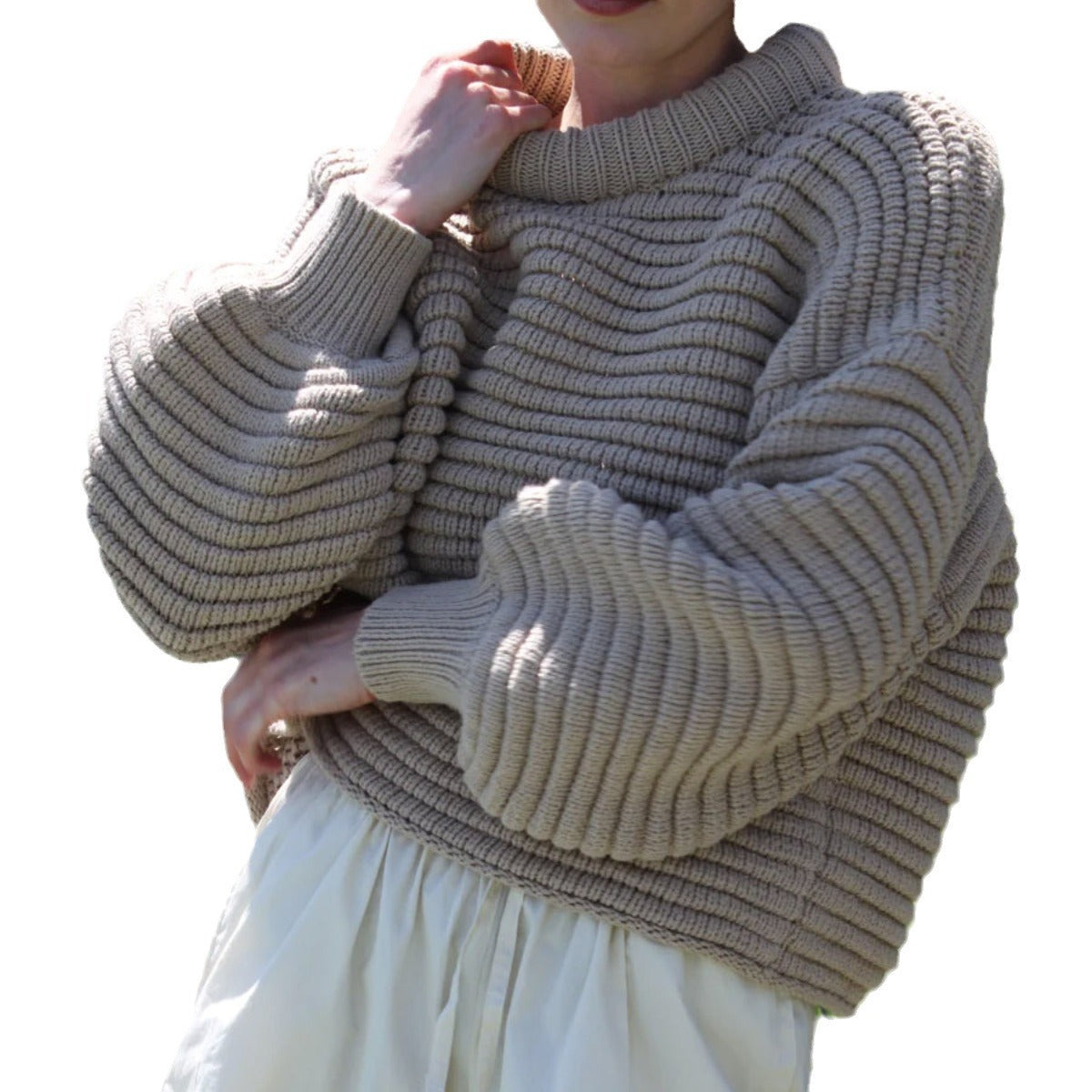 Dames pull over taille ample tricoté avec col montant douillet et coupe large Chic und Stil