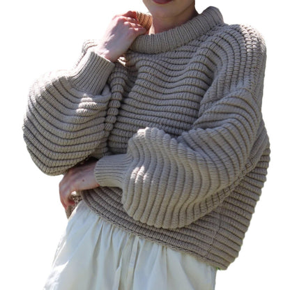 Dames pull over taille ample tricoté avec col montant douillet et coupe large Chic und Stil