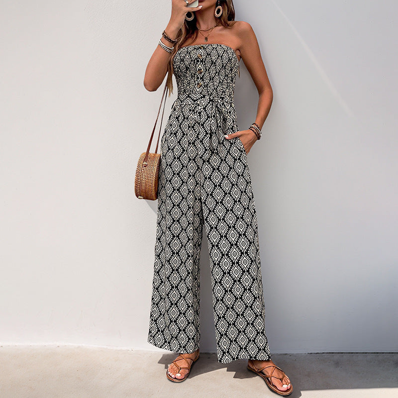 Combinaison décontractée pour femmes avec haut élastique et motif à la mode Chic und Stil