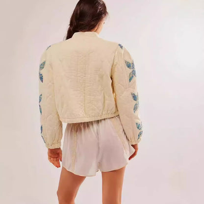 Dames bomber jacket matelassé avec design floral Chic und Stil