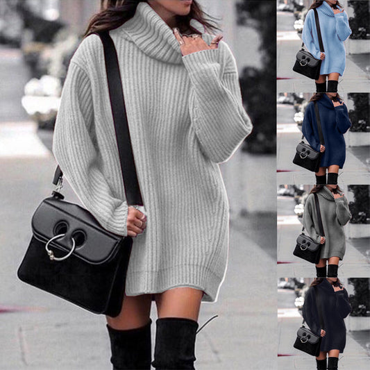 Robe en tricot pour femmes avec col montant et structure en côtes Chic und Stil
