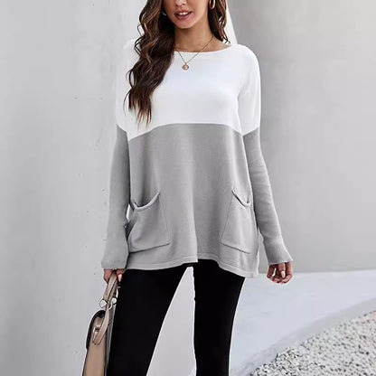 Pull en tricot pour femmes avec grandes poches avant et design contrasté Chic und Stil