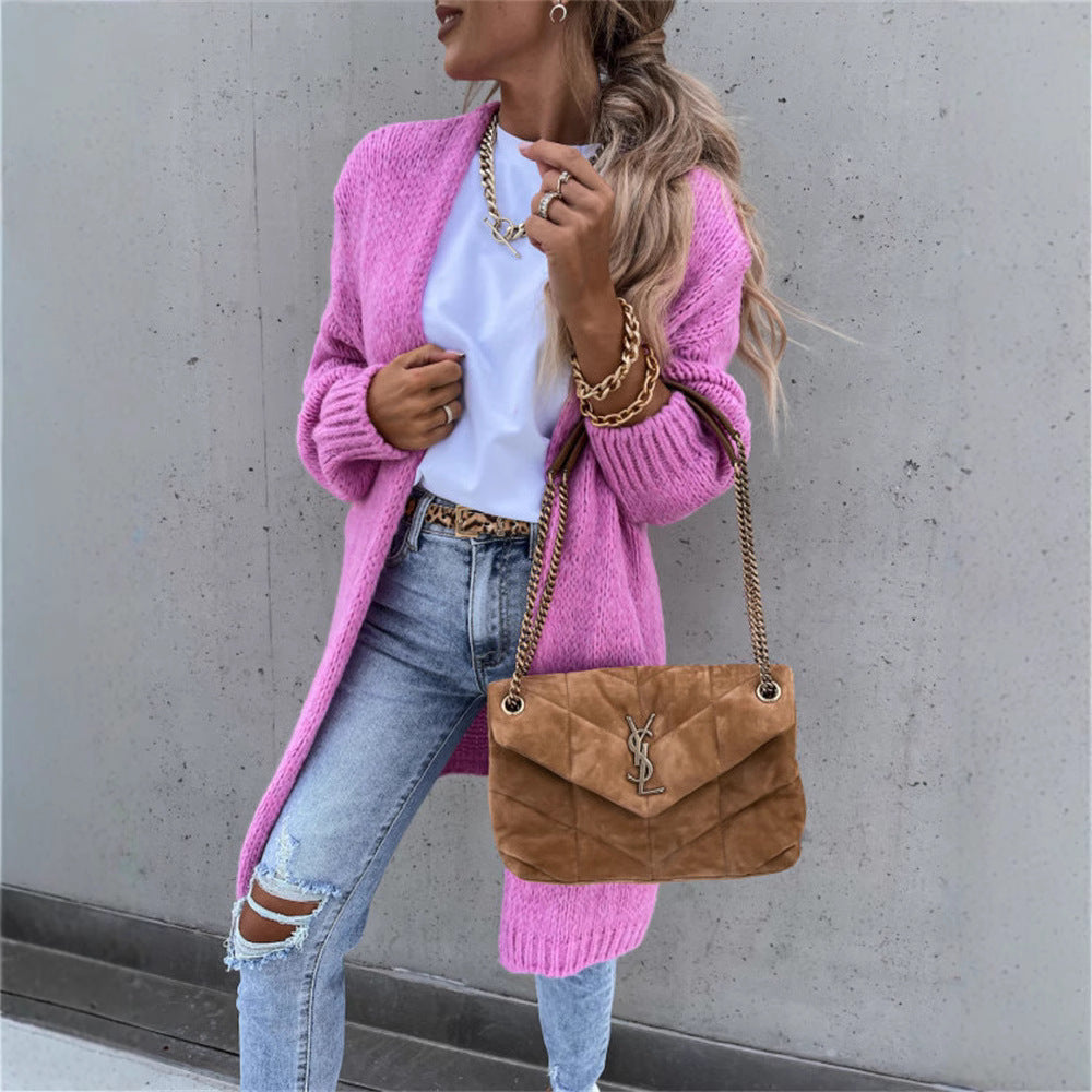 Dames Gros Tricot Cardigan avec devant ouvert et manches enroulées Chic und Stil