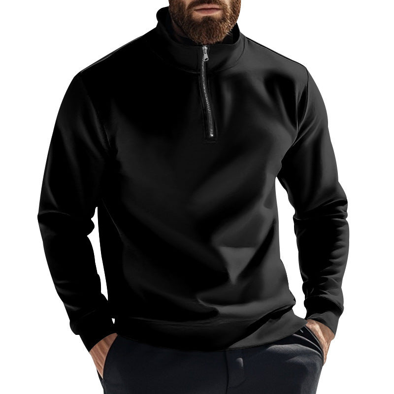 Men's fleece pullover with high collar and half zipper chic and style