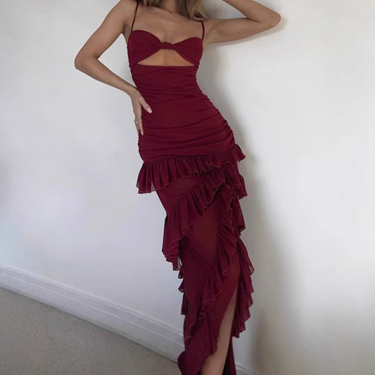 Dames Robe maxi élégante avec design en dentelle et détails en volants Chic und Stil