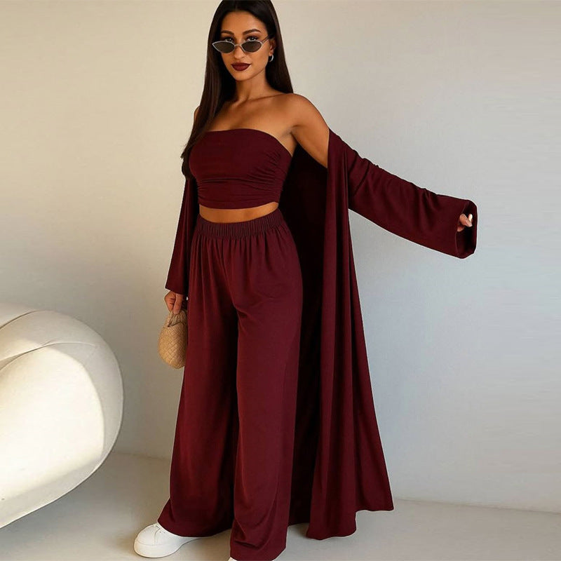 Women's elegant 3-piece set with wide pants and fitted top Chic and Style