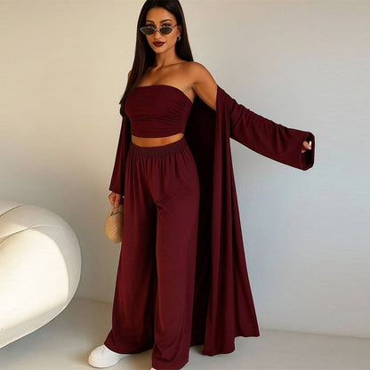 Women's elegant 3-piece set with wide pants and fitted top Chic and Style