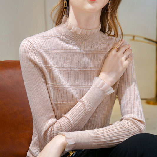 Pull en tricot pour femmes avec ourlet à volants élégant et texture fine Chic und Stil