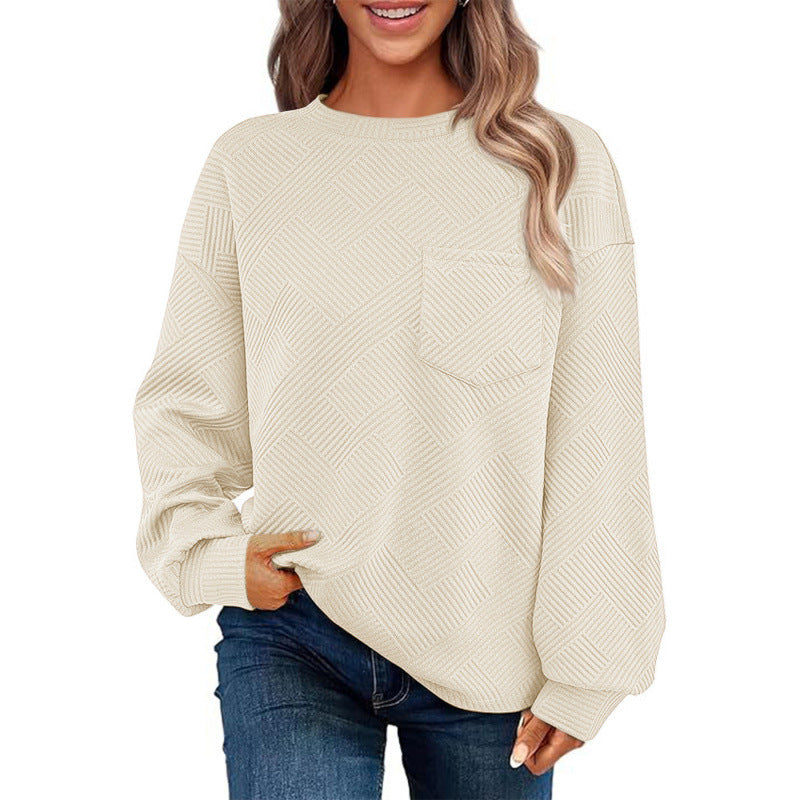 Pull décontracté pour femmes avec motif texturé et poche poitrine pratique Chic und Stil