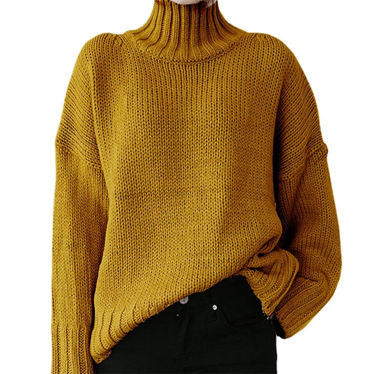 Dames Pull-over en tricot épais avec col montant et coupe décontractée Chic und Stil