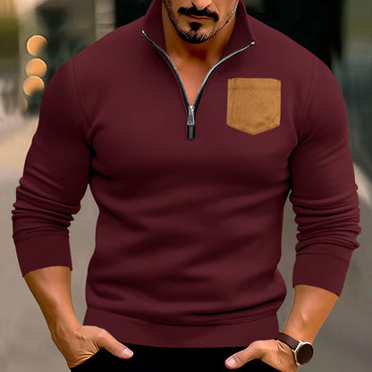 Modern pullover for men with half-zip and contrasting chest pocket Chic und Stil