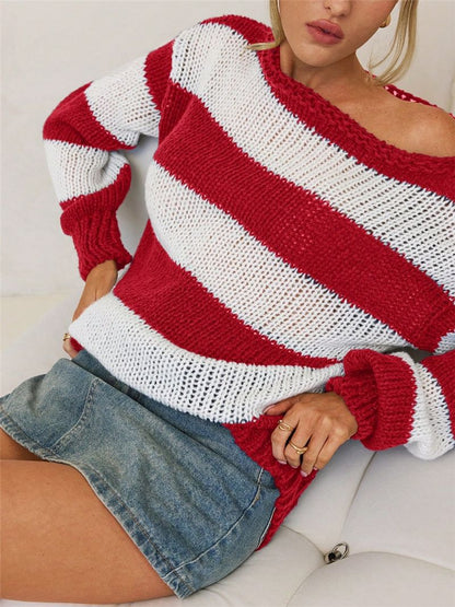 Dames Pull en Tricot Oversize avec Rayures Maritimes Chic und Stil