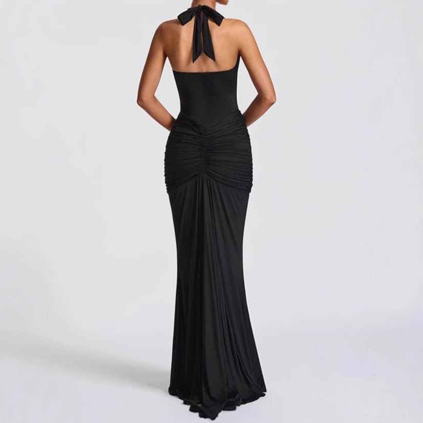 Femme Robe Maxi Élégante avec Décolleté V Profond et Fronces Chic und Stil