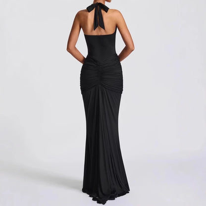 Femme Robe Maxi Élégante avec Décolleté V Profond et Fronces Chic und Stil