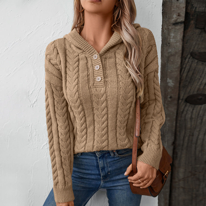 Pull à capuche en tricot pour femmes avec motif en torsades Chic und Stil