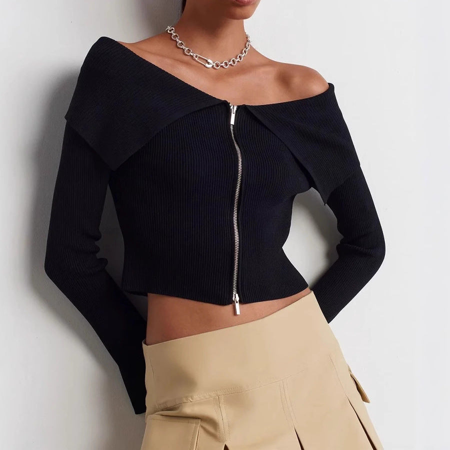 Haut de femme cropped avec décolleté large et fermeture éclair Chic und Stil