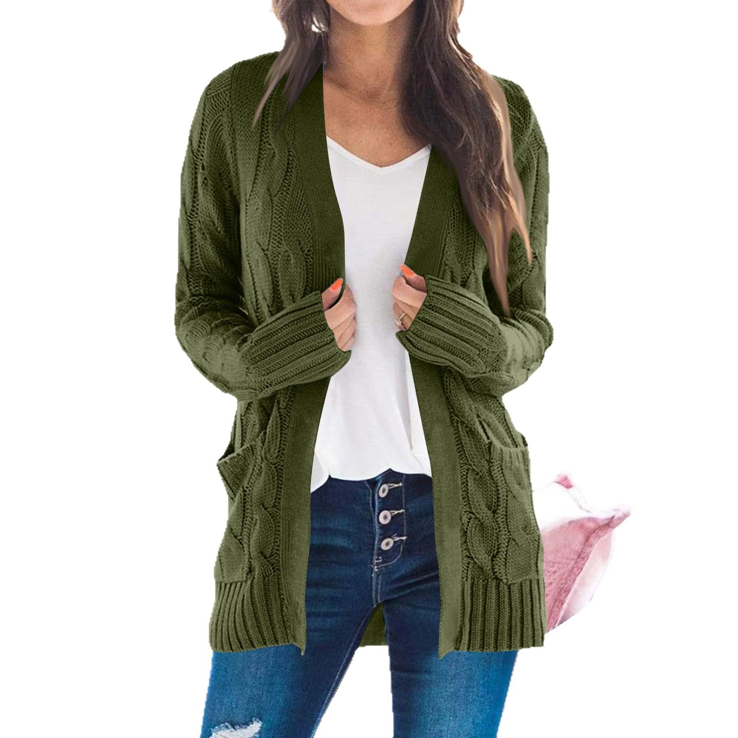 Dames Gros Tricot Cardigan avec Devant Ouvert et Grandes Poches Chic und Stil