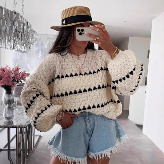 Pull en grosse maille pour femmes avec des manches volumineuses et un motif structuré Chic und Stil