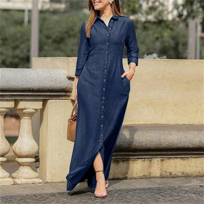 Robe maxi décontractée pour femmes avec fermeture à boutons fonctionnelle et poches latérales pratiques Chic und Stil