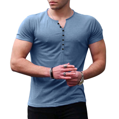 Chemise Henley à manches courtes pour hommes avec patte de boutonnage et coupe ajustée Chic und Stil