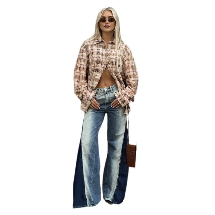 Chemise oversize pour femmes avec un motif à carreaux décontracté et des manches fendues Chic und Stil