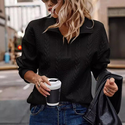 Dames Pull haut de gamme avec fermeture éclair et motif en torsade Chic und Stil