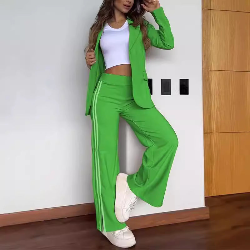 Dames Ensemble de loungewear élégant avec blazer ample et pantalon taille haute Chic und Stil