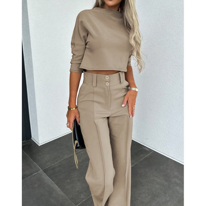 Woman trendy cropped top with elegant palazzo pants Chic and Style
