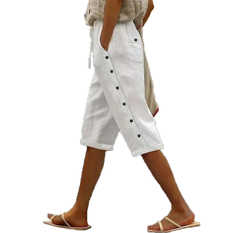 Women's Pants Button Detail Relaxed Fit Chic and Style