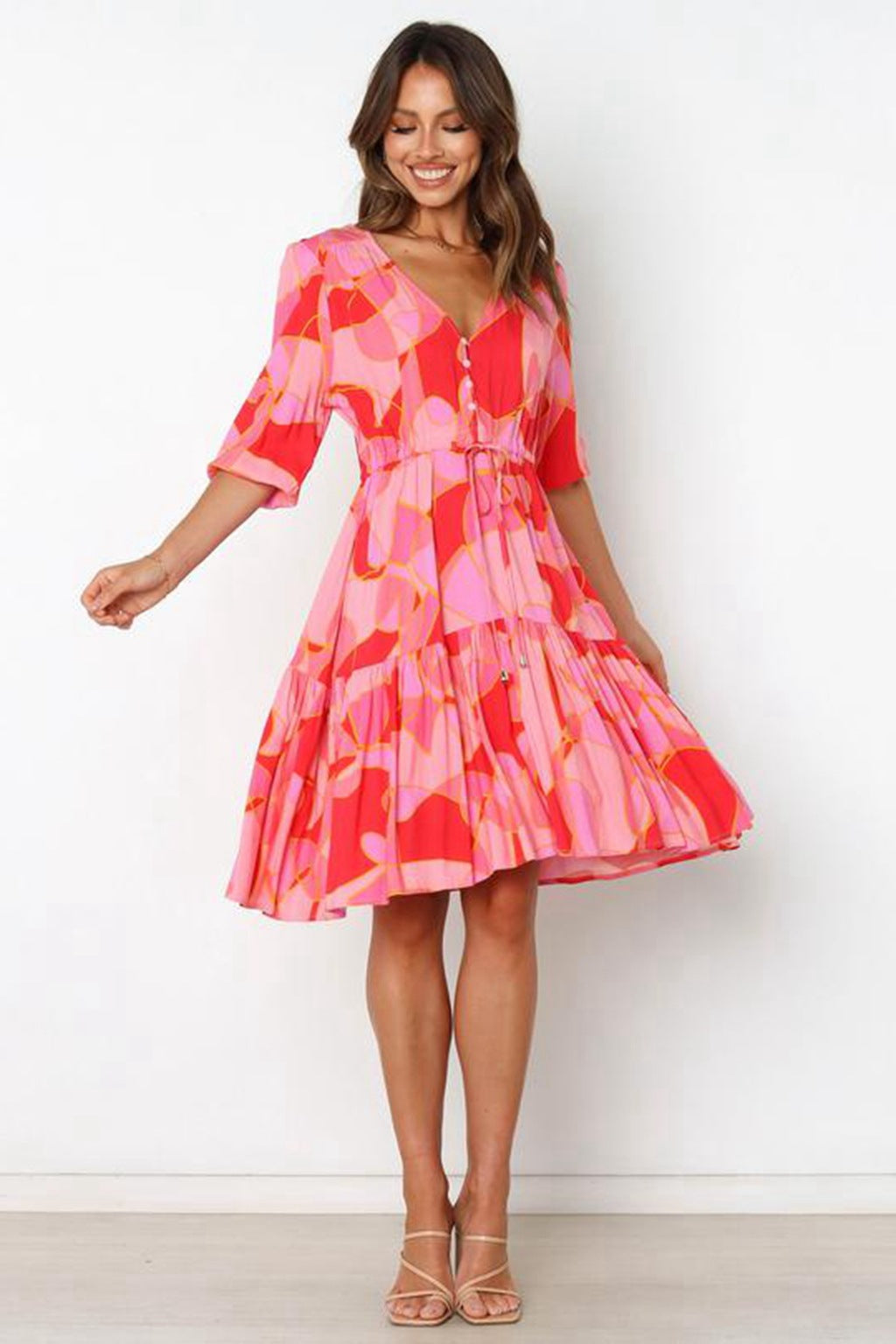 Robe mi-longue fluide pour femmes avec jupe à volants Chic und Stil