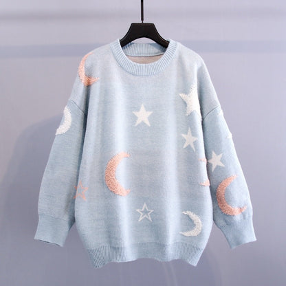 Ladies comfortable sweater with a beautiful star and moon pattern Chic and Style