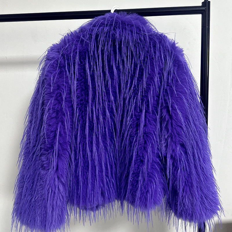 Dames Élégant Blazer en Fausses Fourrures avec Revers Large Chic und Stil